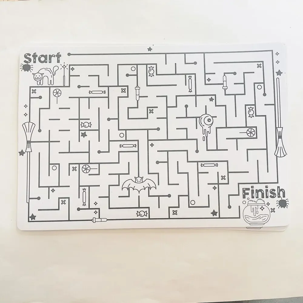 6 Holiday Home Halloween Maze Placemat For Kids, 19x13 Inches,‎ White